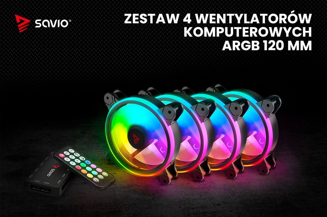 SAVIO ZESTAW 4 WENTYLATORÓW ARGB FAN-01 - zdjęcie 1
