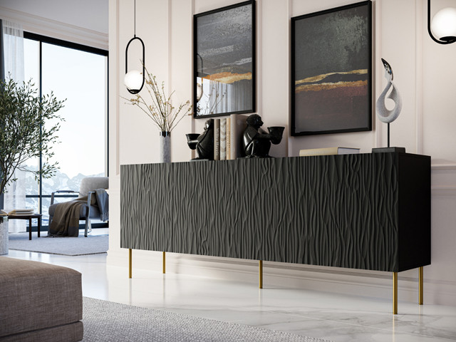 Komoda JUNGLE 190x40,5x74,5 czarny mat + złote nóżki - zdjęcie 1