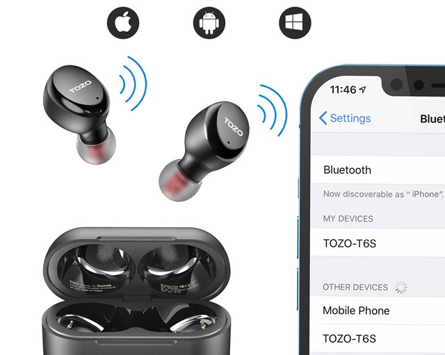 Słuchawki TWS TOZO T6S Black - zdjęcie 4
