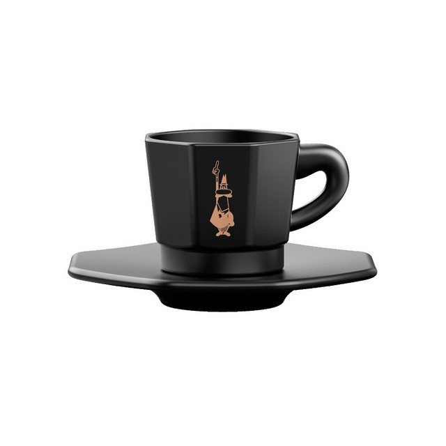 Bialetti Zestaw 4 filiżanek z podstawką - Czarny z miedzianym logo - zdjęcie 1