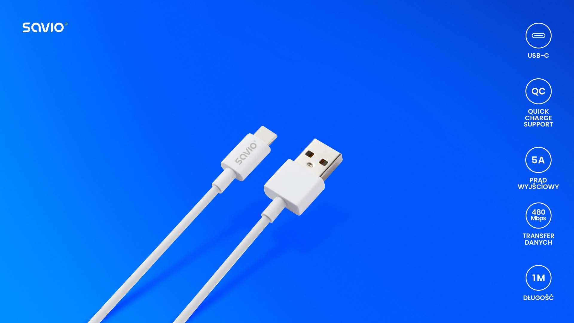 SAVIO KABEL USB - USB TYP C 5A, 1M CL-126 - zdjęcie 2