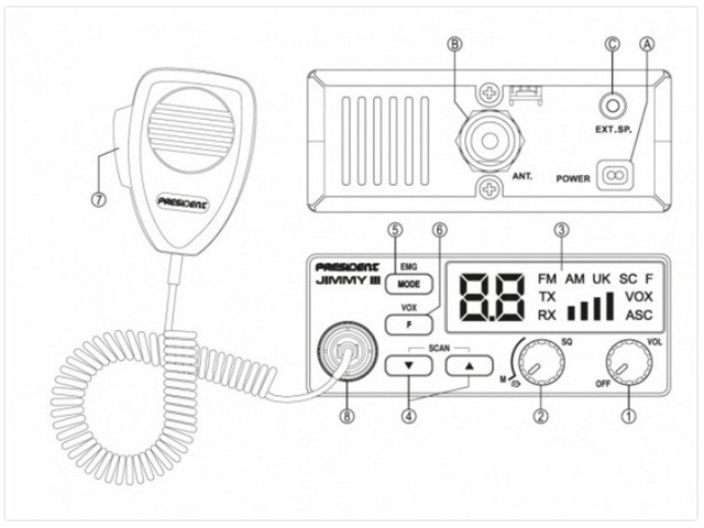 CB Radio PRESIDENT Jimmy 3 III 12V ASC 12V AM FM - zdjęcie 3