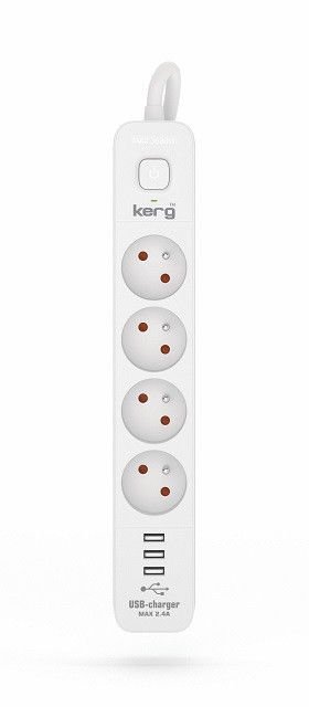 Listwa zasilająca KERG z wyłącznikiem-4 gniazda 3USB 16A 1,5m - zdjęcie 1