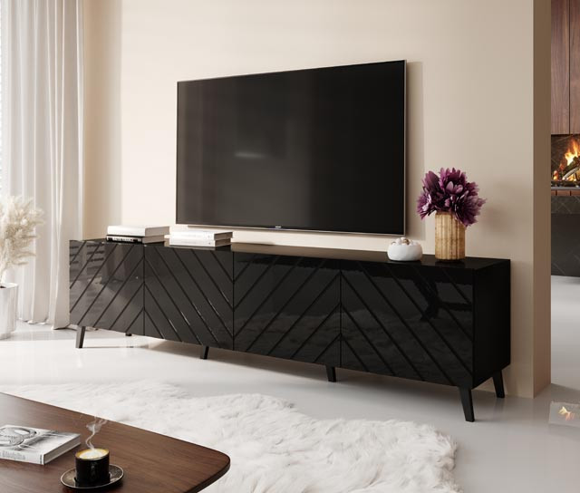 Szafka RTV ABETO 200x42x52 czarny/czarny połysk - zdjęcie 2