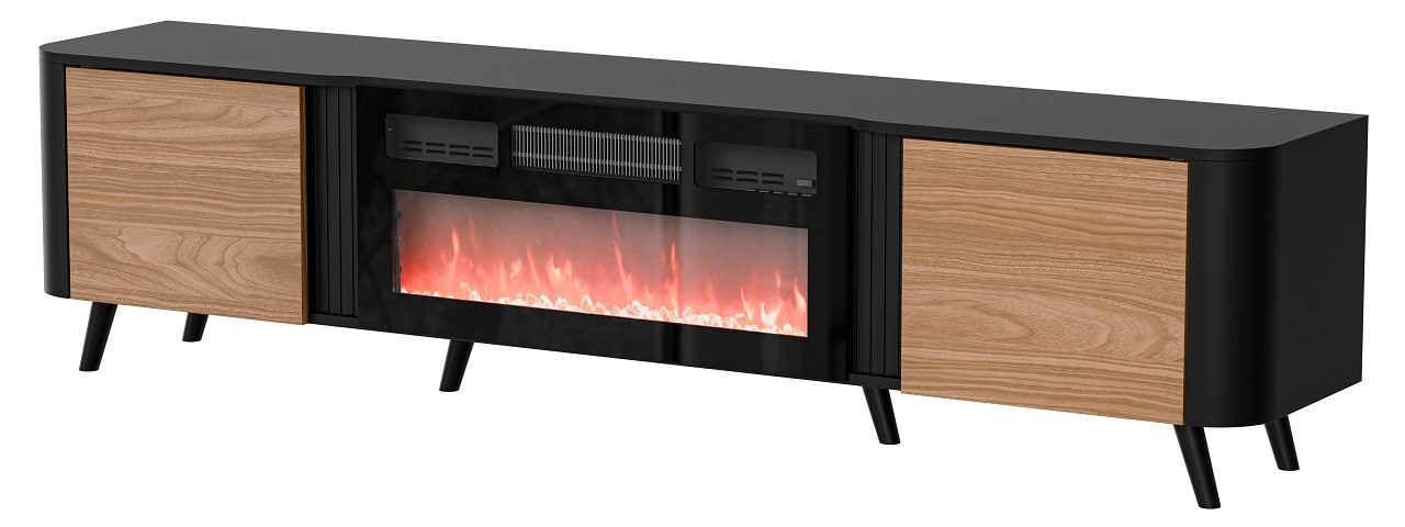 Szafka RTV VOLARE 200x39x49 czarny/orzech + kominek - zdjęcie 1