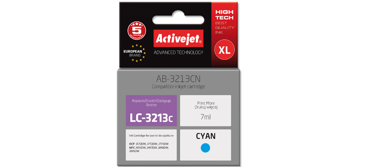Activejet AB-3213CN Tusz do drukarki Brother, Zamiennik Brother LC3213C; Supreme; 7 ml; błękitny. - zdjęcie 6