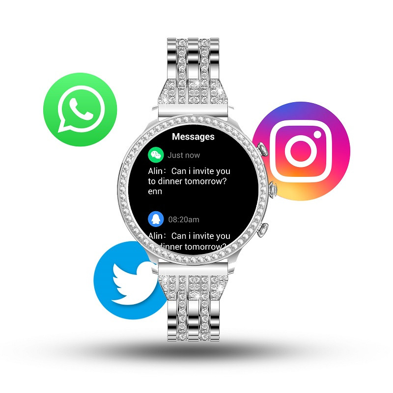 Smartwatch damski Manta Diamond Lusso srebrny + bransoletka YES - zdjęcie 5