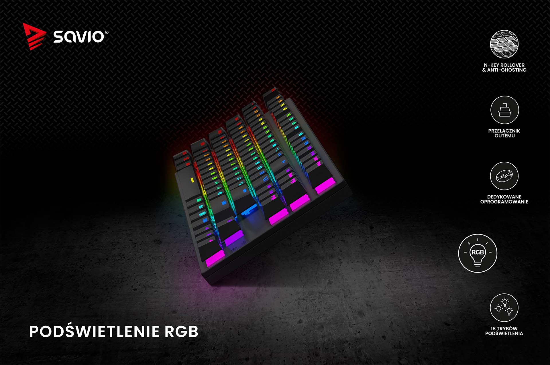 SAVIO KLAWIATURA MECHANICZNA RGB TEMPEST X2 BLUE - zdjęcie 5