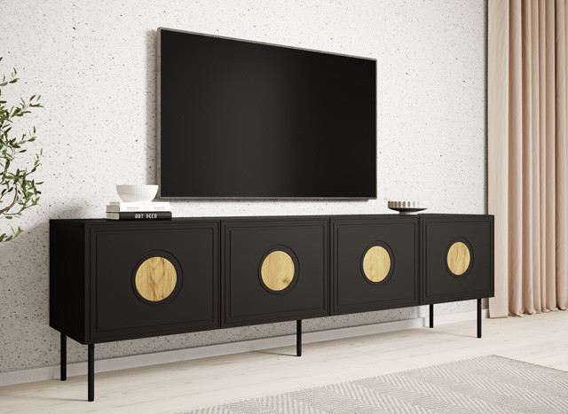 Szafka RTV PALAZZO 200x42x60 czarny + dąb craft - zdjęcie 1