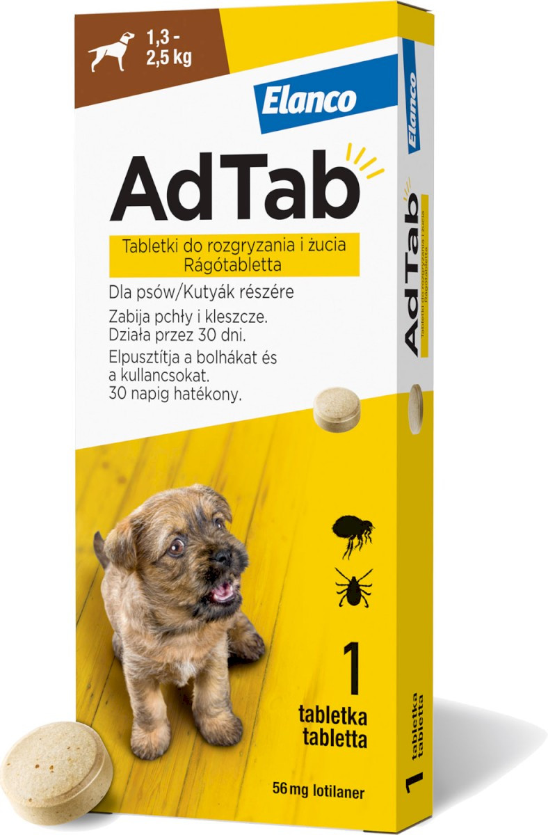 ELANCO AdTab Tabletka na pchły i kleszcze dla psa (1,3-2,5 kg) - 1x56mg - zdjęcie 1