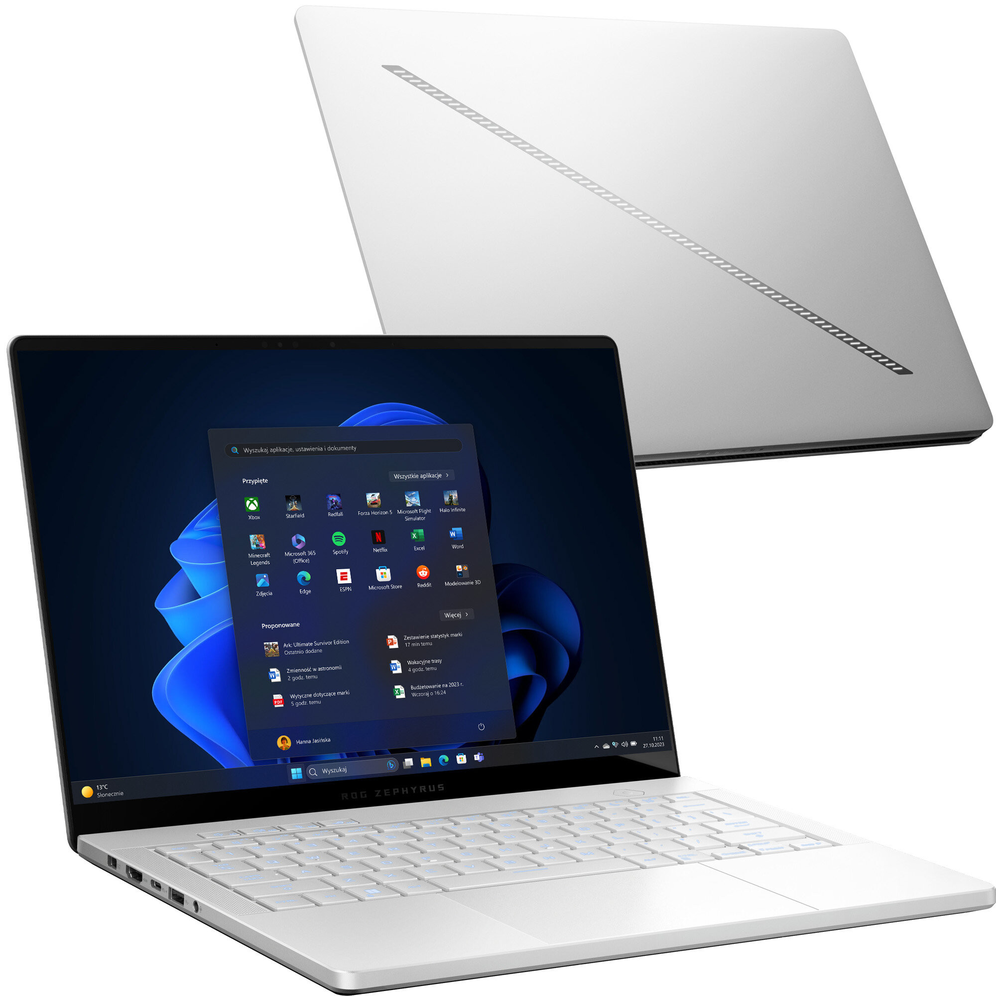 ASUS ROG Zephyrus G14 GA403UV-QS026W Ryzen 9 8945HS 14"3K OLED 500nits Glossy 16GB LPDDR5X 6400 SSD1TB GeForce RTX 4060 8GB WLAN+BT Cam1080p 75WHrs Win11 Platinum White - zdjęcie 1