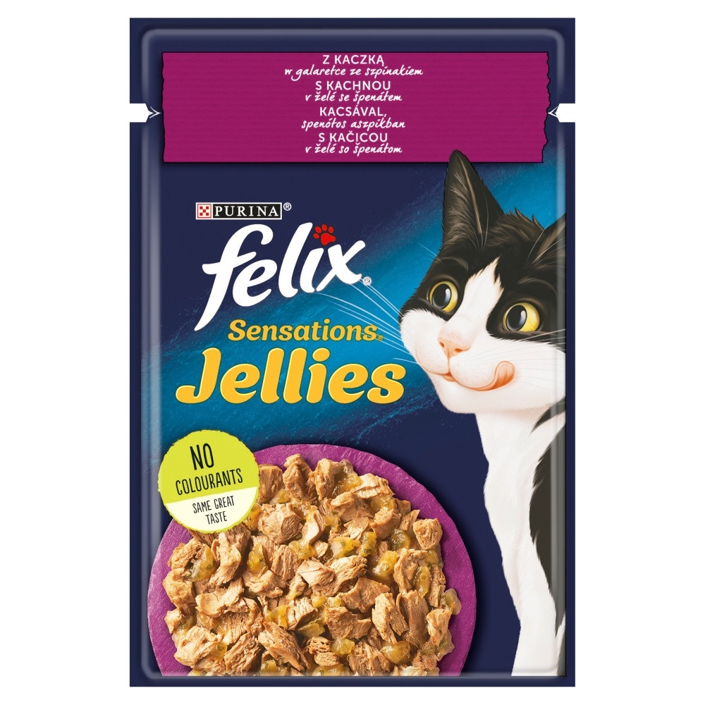 PURINA Felix Sensations Jellies z kaczką w galaretce ze szpinakiem - mokra karma dla kota - saszetka 85 g - zdjęcie 1