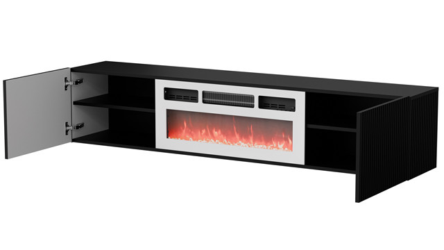 Szafka RTV ROTA 183x35x37 czarny mat + biały kominek - zdjęcie 2