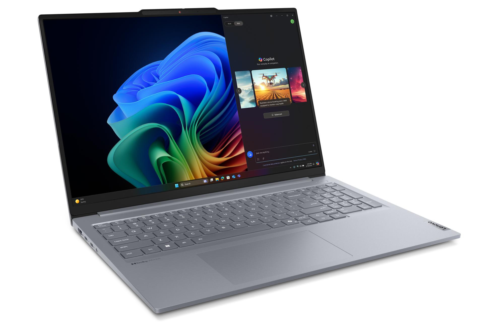 Lenovo ThinkBook 16 G7 QOY Snapdragon X Plus X1P-42-100 16" WUXGA IPS 300nits AG 60Hz 32GB DDR5 SSD1TB Qualcomm Adreno 84Wh W11Pro Luna Grey 3Y Onsite - zdjęcie 3