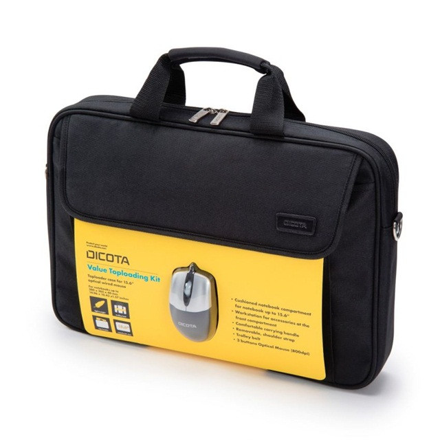 Torba z myszką Dicota Value Toploading Kit 14-15.6" czarna D30805-V1 - zdjęcie 1