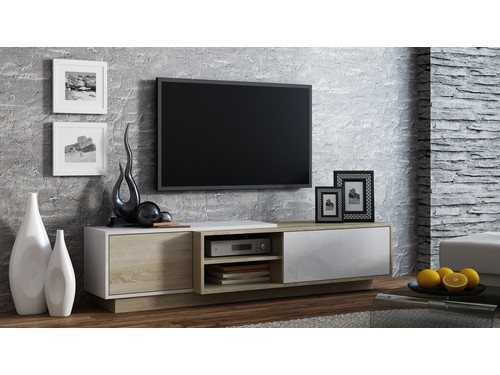 Szafka RTV SIGMA1 180 sonoma/biały połysk - zdjęcie 1