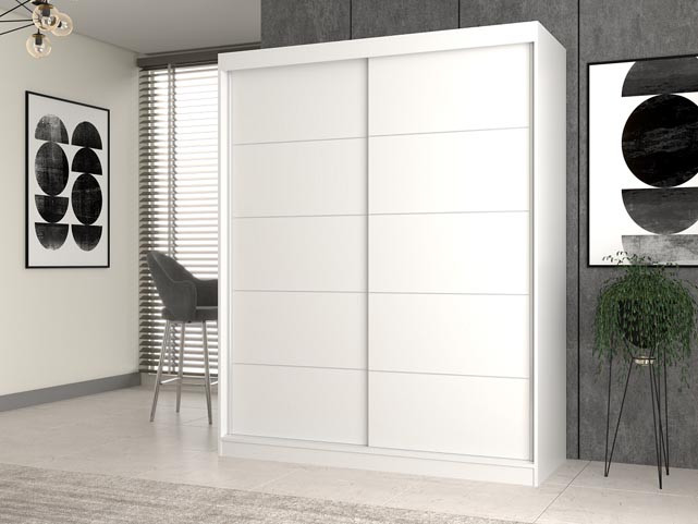 Szafa z drzwiami przesuwnymi i ozdobnymi szprosami IGA 160x61xH200 biel - zdjęcie 1