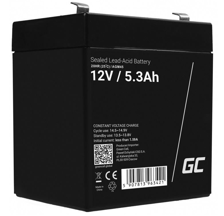 GREEN CELL AKUMULATOR ŻELOWY AGM45 12V 5.3AH - zdjęcie 1