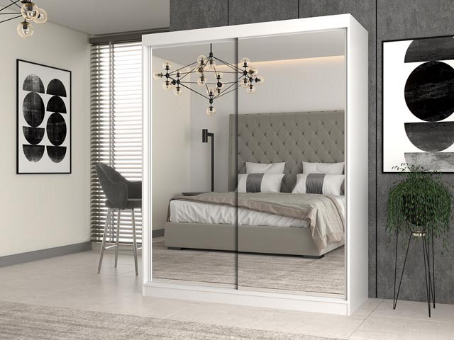 Szafa z drzwiami przesuwnymi z 2 lustrami IGA 160x61xH200 biel - zdjęcie 1