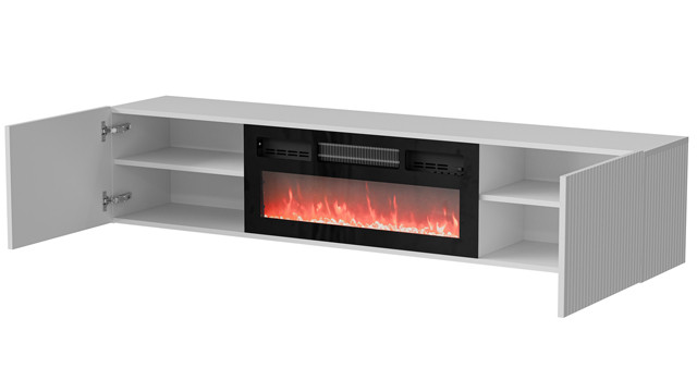 Szafka RTV ROTA 183x35x37 biały mat + czarny kominek - zdjęcie 2