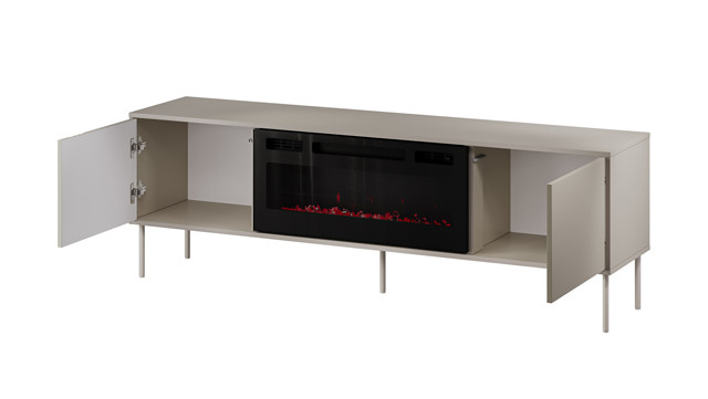 Szafka RTV EF + kominek czarny TRESSE 180x40x54,5 kaszmir mat - zdjęcie 3