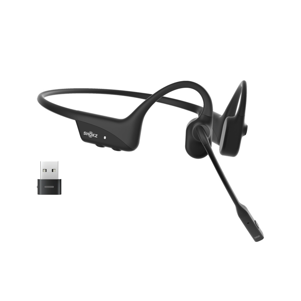 Słuchawki bezprzewodowe kostne Shokz OpenComm2 USB-C + adapter USB-C czarne - zdjęcie 1