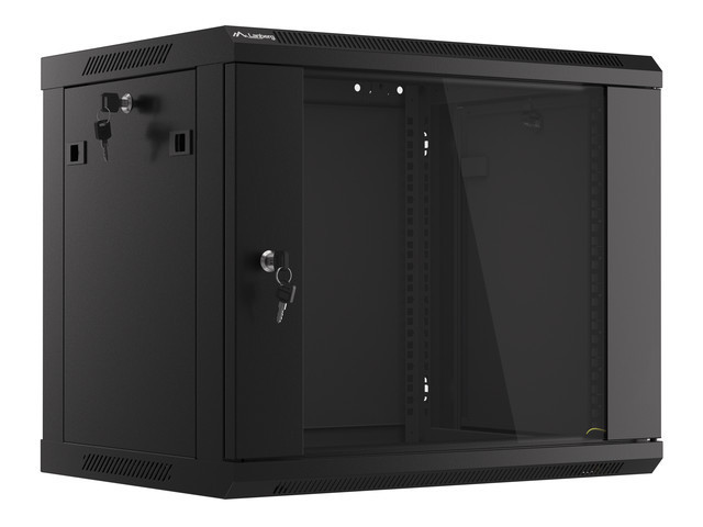 Lanberg szafa instalacyjna wisząca 19'' 9U 600x450mm czarna (drzwi szklane) - zdjęcie 1