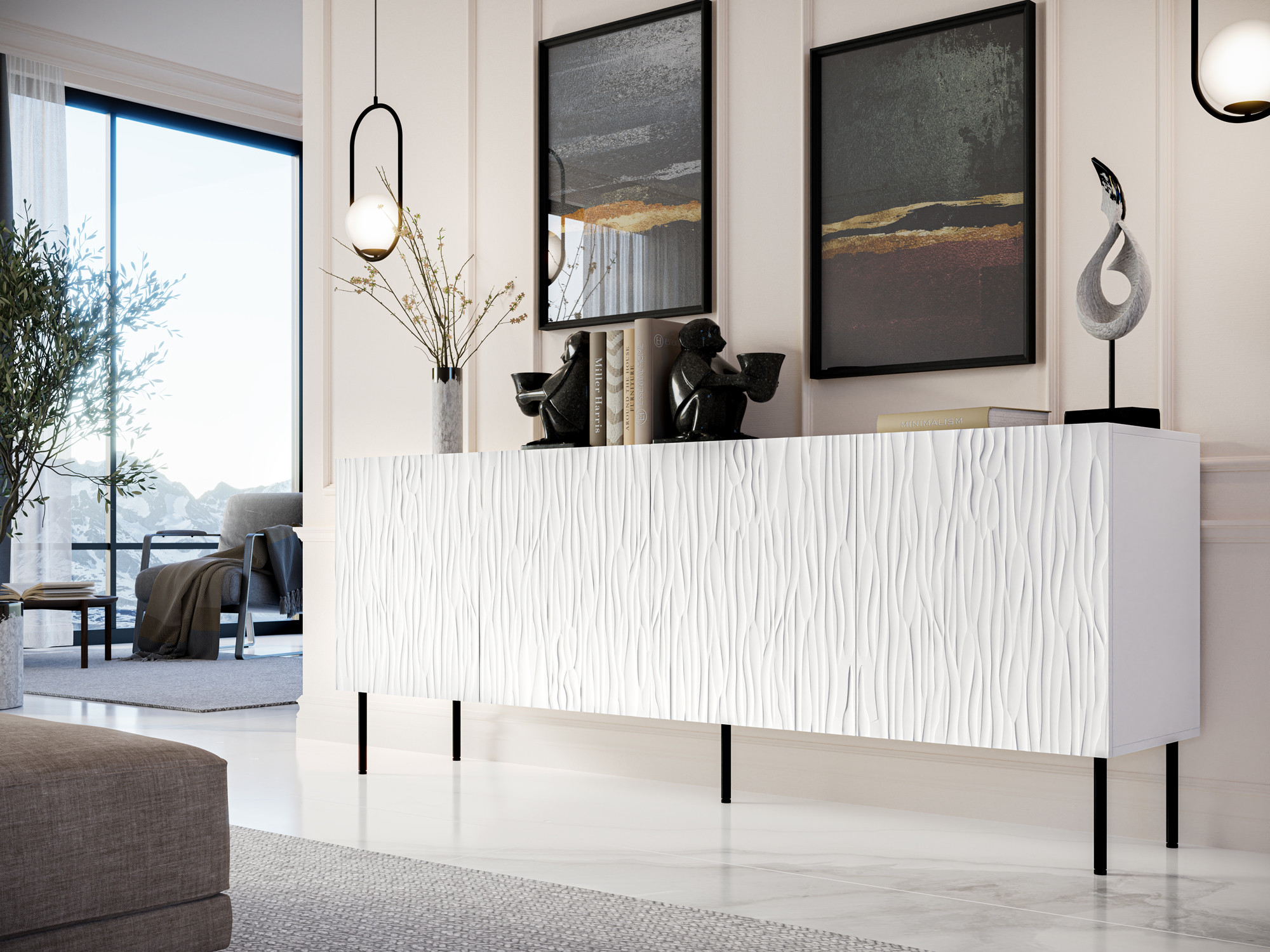 Komoda JUNGLE 190x40,5x74,5 biały mat + czarne nóżki - zdjęcie 1