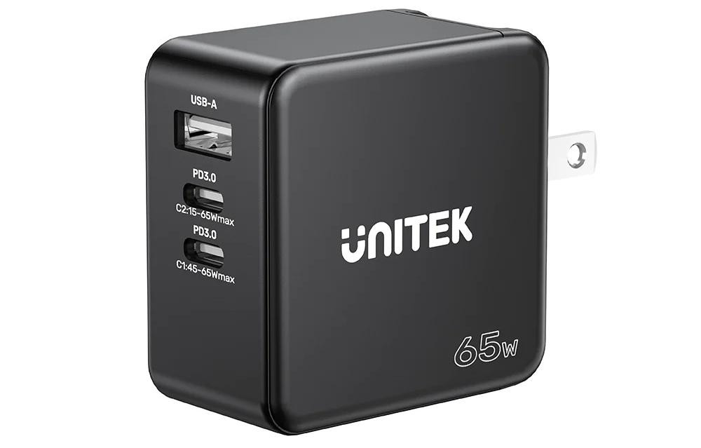 UNITEK ŁADOWARKA GAN, PD 65W 2X USB-C, USB-A - zdjęcie 1
