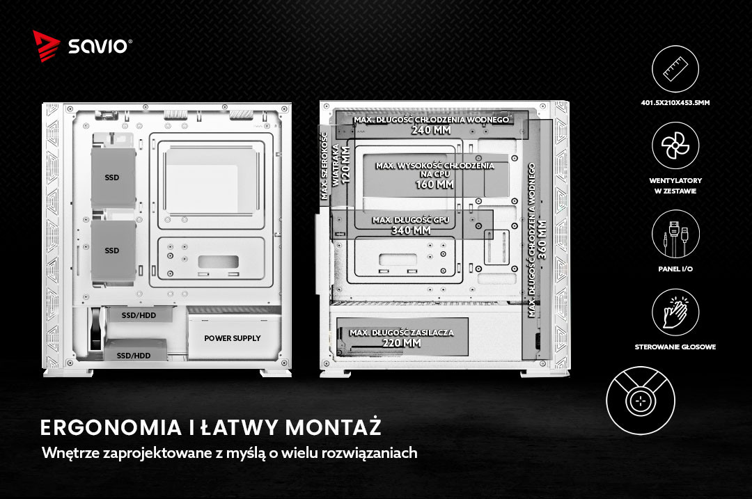 SAVIO OBUDOWA KOMPUTEROWA RAPTOR WHITE X1 ARGB - zdjęcie 6