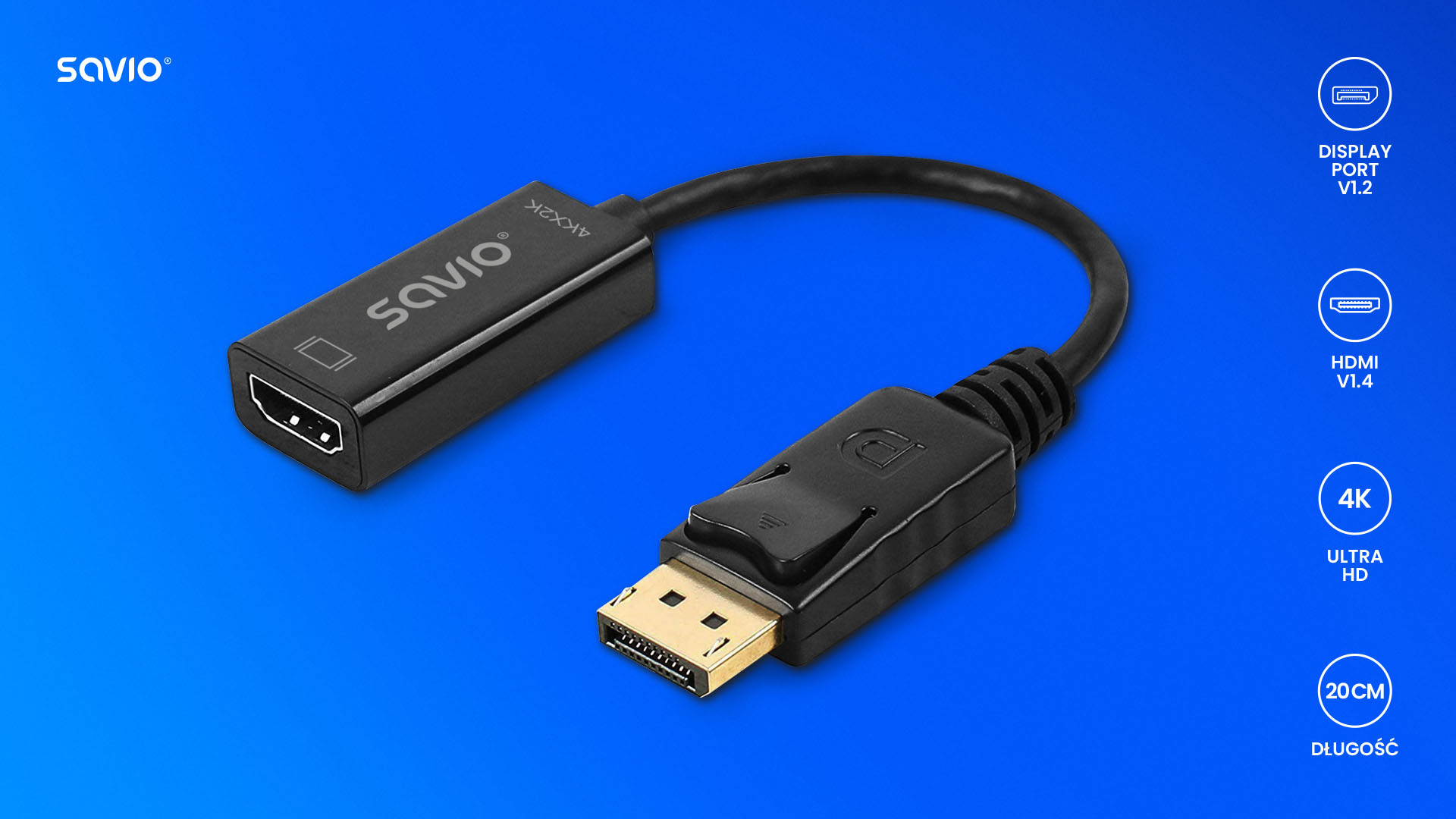 SAVIO ADAPTER DISPLAYPORT (M) – HDMI (F) 4K, AK-62 - zdjęcie 2