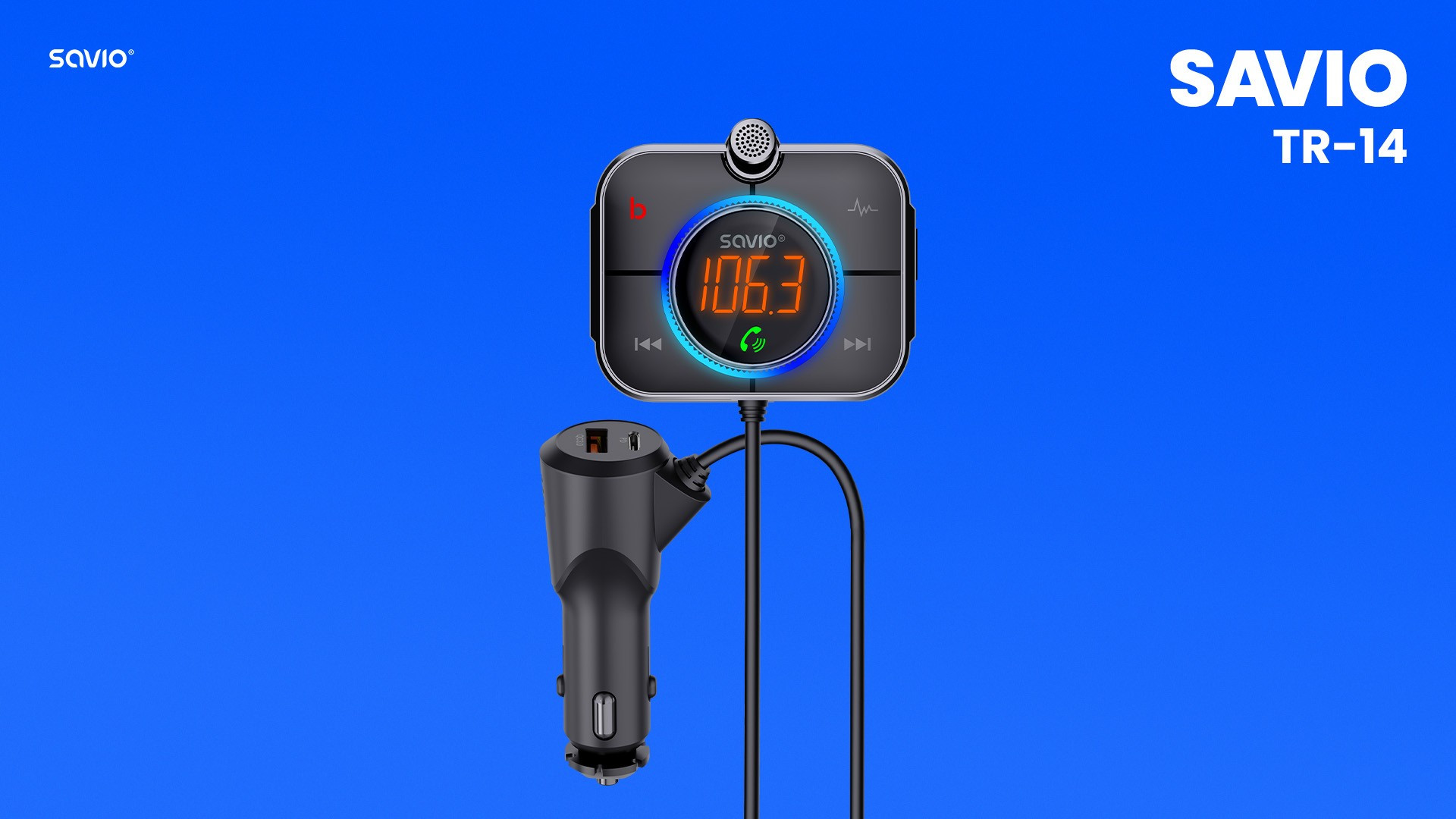 SAVIO TR-14 TRANSMITER SAMOCHODOWY FM Z BLUETOOTH - zdjęcie 1