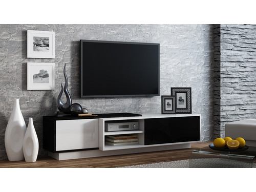 Szafka RTV SIGMA1 180 biały/czarny połysk - zdjęcie 1