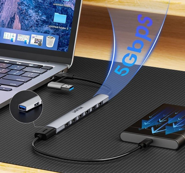 UNITEK HUB USB-A/C 7W1 USB-A 5 GBPS - zdjęcie 2