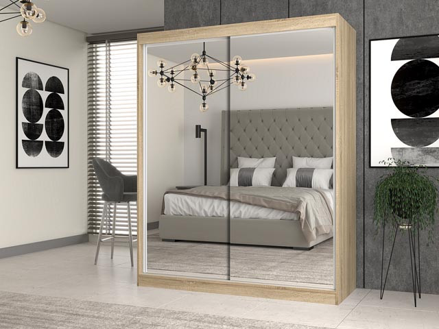 Szafa z drzwiami przesuwnymi z 2 lustrami IGA 160x61xH200 sonoma - zdjęcie 1