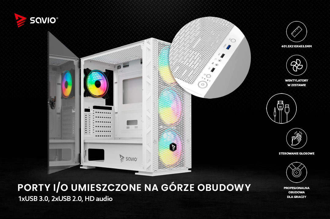 SAVIO OBUDOWA KOMPUTEROWA RAPTOR WHITE X1 ARGB - zdjęcie 4