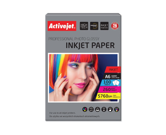 Activejet AP6-260GR200 Papier fotograficzny błyszczący; 10x15; A6; 200 szt. - zdjęcie 1