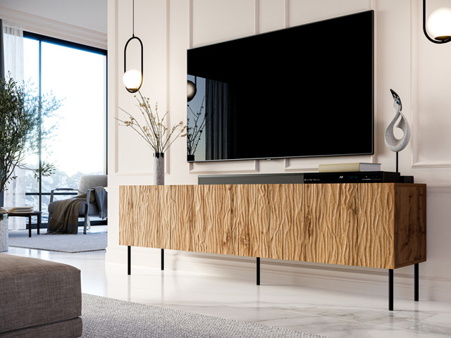 Szafka RTV JUNGLE 190x40,5x59,5 dąb wotan + czarne nóżki - zdjęcie 1