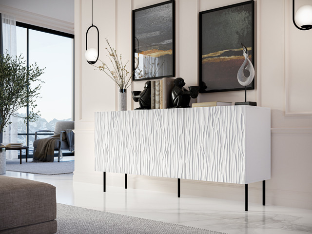 Komoda JUNGLE 152x40,5x74,5 biały mat + czarne nóżki - zdjęcie 1