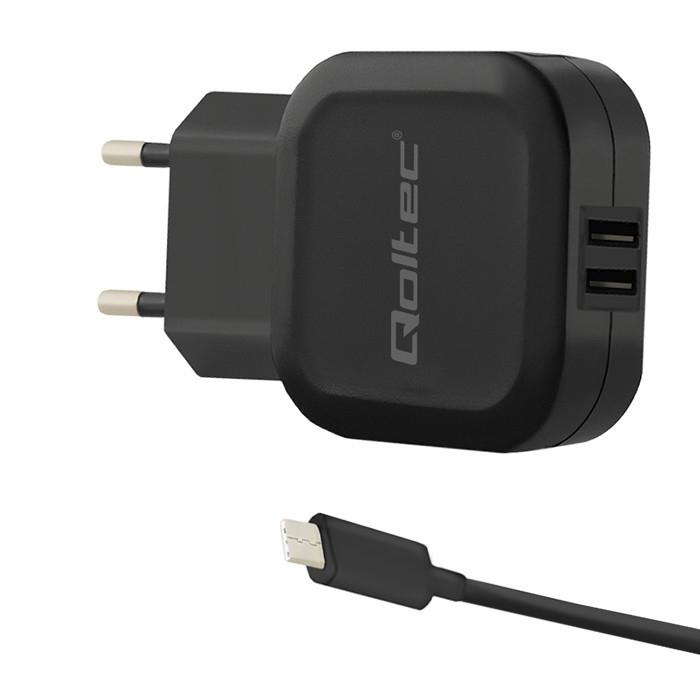 Qoltec Ładowarka sieciowa do Smartfona/Tabletu| 17W | 5V | 3.4A | 2xUSB+USB typC - zdjęcie 1
