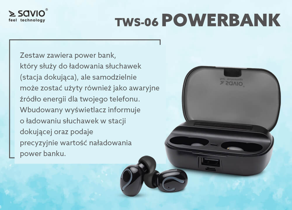SAVIO BEZPRZEWODOWE SŁUCHAWKI BLUETOOTH TWS-06 - zdjęcie 4