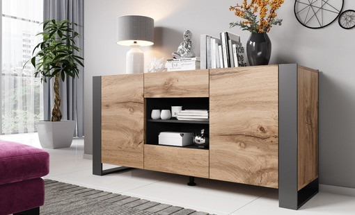 Komoda WOOD 164/44/80 dąb wotan + antracyt - zdjęcie 1