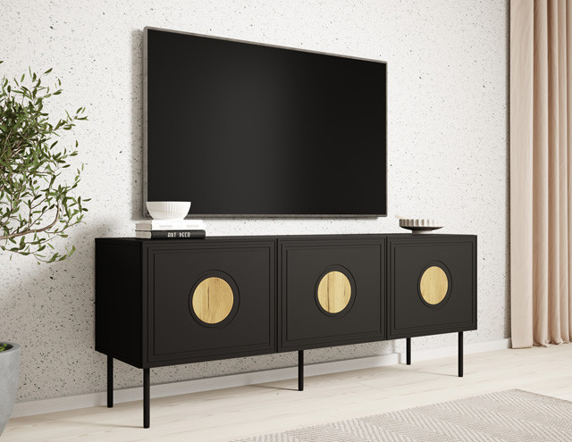 Szafka RTV PALAZZO 150x42x60 czarny + dąb craft - zdjęcie 1