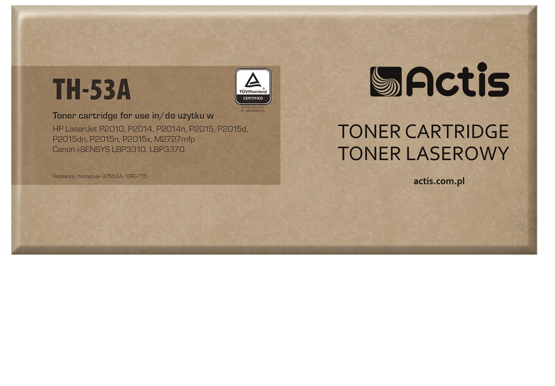 Actis TH-53A Toner do drukarek HP, Canon, Zamiennik HP 53A Q7553A, Canon CRG-715; Standard; 3000 stron; czarny. - zdjęcie 1