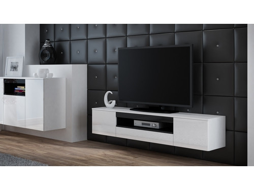 Szafka RTV VIVA 180 biały/ biały połysk+ czarny - zdjęcie 2