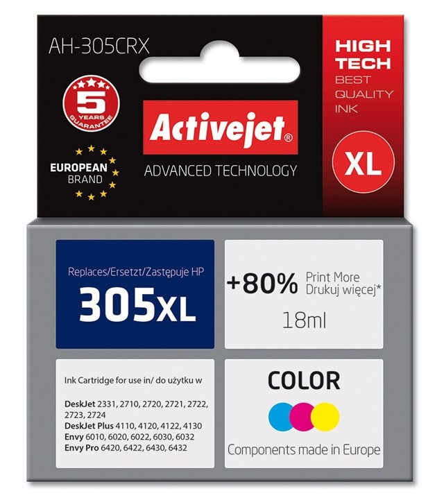 Activejet AH-305CRX Tusz do drukarki HP; Zamiennik HP 305XL 3YM63AE; Premium; 18 ml; color błękitny, purpurowy, żółty - zdjęcie 6