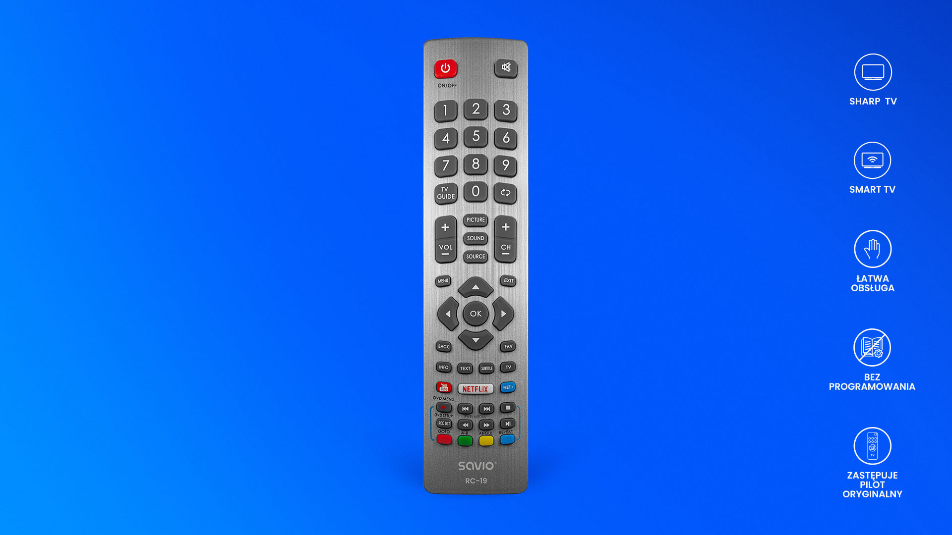 SAVIO PILOT UNIWERSALNYZAMIENNIK DO TV SHARP RC-19 - zdjęcie 2