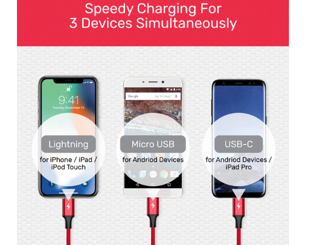 UNITEK PRZEWÓD USB 3IN1CHARGING (C,LIGHTNING,MUSB) - zdjęcie 1