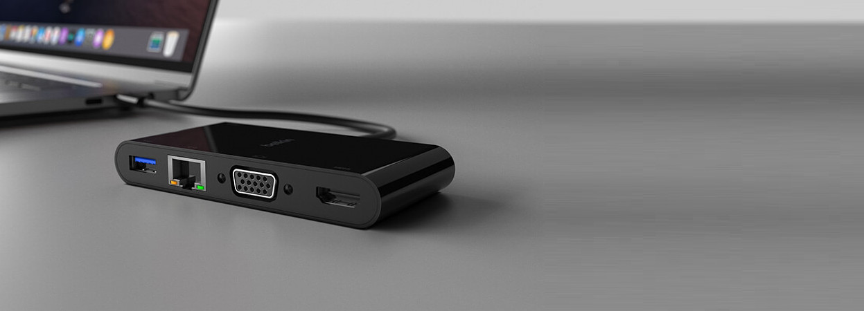 Hub Belkin USB-C Multimedia Adapter 4-in-1 Core Hub 1x4k HDMI/1xVGA/1xUSB-A/1xRJ45 Gigabit Black - zdjęcie 2