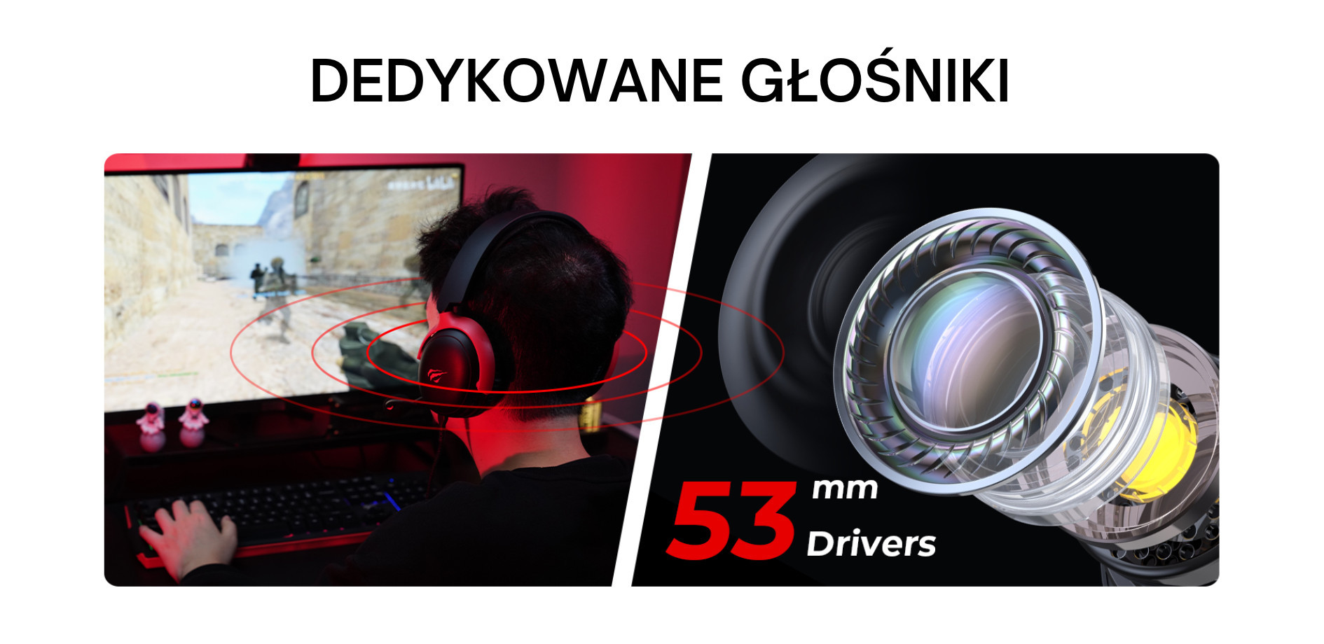 Słuchawki gamingowe Havit H2015F (czarny/czerwony) - zdjęcie 2